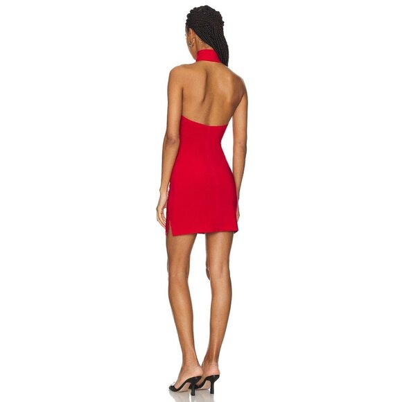 Norma Kamali Halter Turtle Side Slit Mini Dress in Tiger Red - Picture 3 of 3
